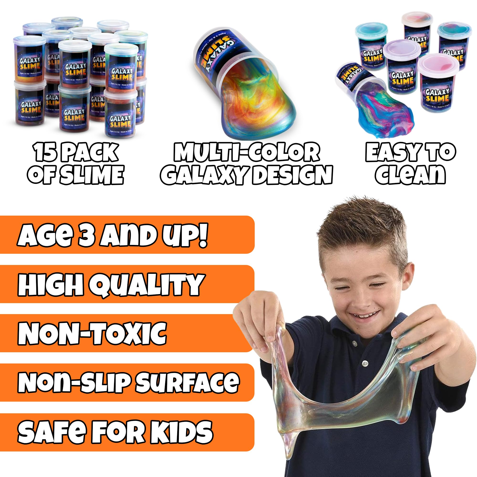 Galaxy Slime Party Favors for Kids - 15 Pack of Rainbow Slime Putty in Assorted Neon Colors, Premade Marble Space Slime Bulk, Non-Sticky, Great Classroom Reward, Party Supplies